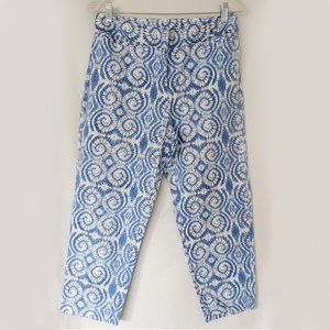 Ruby Rd. Blue White Tie Dye Print Capri Pants Sz 8 Cropped Stretch EUC Cotton